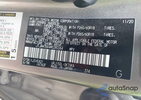 2021 Lexus Gx 460 Premium z USA, uszkodzony, nr VIN JTJAM7BX4M5280264